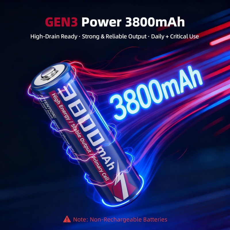 WENJOOP AA Lithium Batteries 8 Pack, 3800mAh, 1.5V Primary Lithium,