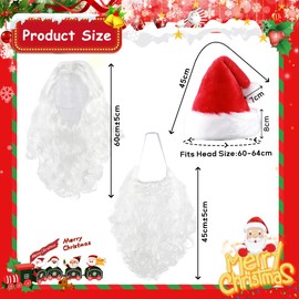 Santa Wig + Santa Beard + Santa Hat, White Santa Beard and Wig Set, Wig for Fancy Dress as Santa Claus for Carnival Holiday Party
