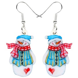 BAMAY Christmas Acrylic Cute Skating Snowman Earrings Dangle Novelty Jewelry Gifts for Women Girls Charms (Blue)