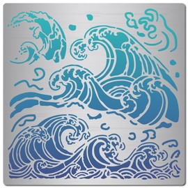 GORGECRAFT Sea Waves Stencils Metal Drawing Painting Template Reusable Ocean Wave Pattern Stainless Steel Stencils for Scrapbooking Wood Burning Pyrography Engraving Art DIY Crafts 6.3x6.3 Inch