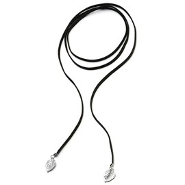 COOLSTEELANDBEYOND Womens Girls Black Wrap Choker Necklace with Leaf, Bolo Tie Necktie, Lariat Necklace, Long Necklace