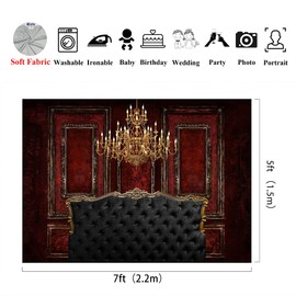 Kate Classic Interior Boudoir Photography Backdrops 7x5ft Red Vintage Wall and Chandelier Decoration and Black Headboard Backdrop Background Photocall