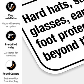 Hard Hats, Safety Glasses, Ear Plugs and Foot Protection Required Sign, ANSI Notice Sign, 12x18 Inches, Rust Free .063 Aluminum, Fade Resistant, Made in USA