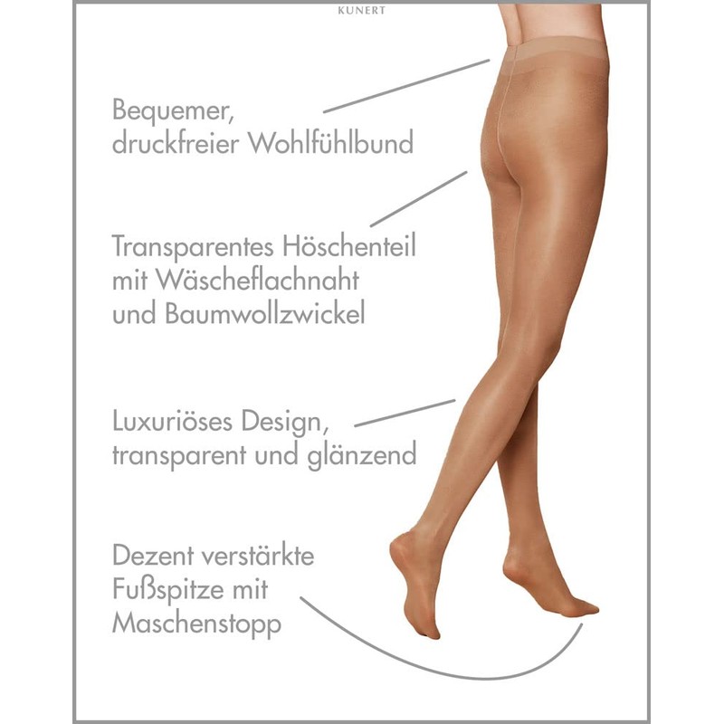 KUNERT Women's Tights, Satin Look, Transparent, Shiny, 20 denier