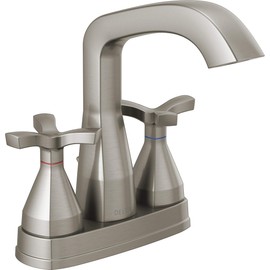 Delta Faucet Stryke Centerset Bathroom Faucet Brushed Nickel, Bathroom Sink Faucet with Cross Handles, Diamond Seal Technology, Metal Drain Assembly, Stainless 257766-SSMPU-DST