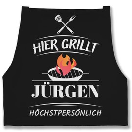 Geschenk mit Namen personalisiert by Shirtracer - Apron – BBQ Apron Men – Here Grillt Name Himself I Gift Barbecue I Grill Gift I Funny Gift Dad I Father's Day, 1 black