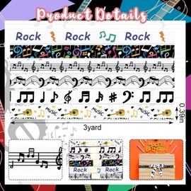 ABTOLS 6 Rolls 18 Yards Music Ribbons, 3/8" Music Rock Ribbons Colorful Music Note Decorative Grosgrain Ribbons School Ribbons for Home Party Gift Wrapping Crafts