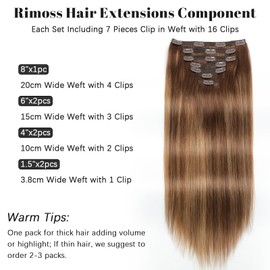Clip in Hair Extensions Real Human Hair Rimoss 180g Premium 24 Inch 7pcs Ombre Chocolate Brown to Caramel Blonde Balayage Remy Human Hair Clip ins Extensions Straight for Women (24 Inch)