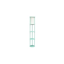 Maykoosh Country Cottage 62.5" Aqua Modern Shelf Etagere Floor Lamp with 2 USB Ports, 1 Outlet, and Linen Shade for Living Room Bedroom Office