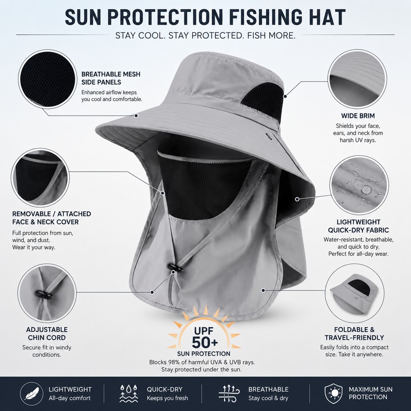 Wide Brim Sun Hat with Neck Flap for Outdoor Travel