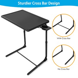 LORYERGO Multifunctional TV Tray Table - [2 Packs] Adjustable TV Dinner Tray Tables with 6 Height & 3 Tilt Angle, Folding TV Trays with Cup Holder for Bed & Sofa, for Eating & Reading