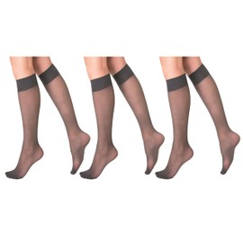 AWS/American Made 3 Pairs Sheer Knee High Socks for Women 15 Denier Stay Up Band (Gray)