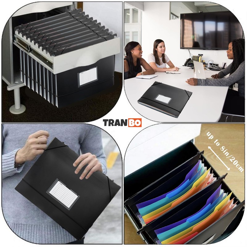 TRANBO 7-Pockets Hanging File Folder with Retractable Hooks for Filing
