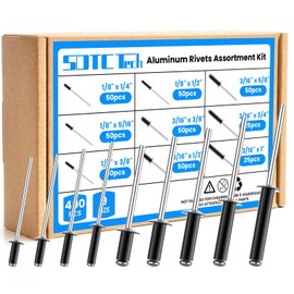 SDTC Tech 400pcs Black Pop Rivets Assortment Kit, 9 Sizes Aluminum Rivets (1/8" 3/16"), Assorted Blind Rivets for Metal, Furniture, Automotive, Instruments