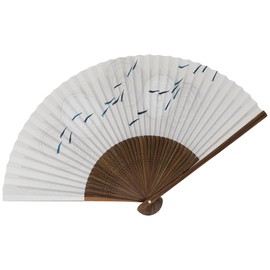 Kimono Iroha Fan, High Quality Picture Fan, Made in Japan, Karaki Carved, Fragrant, Pearl Fabric, Groove, white