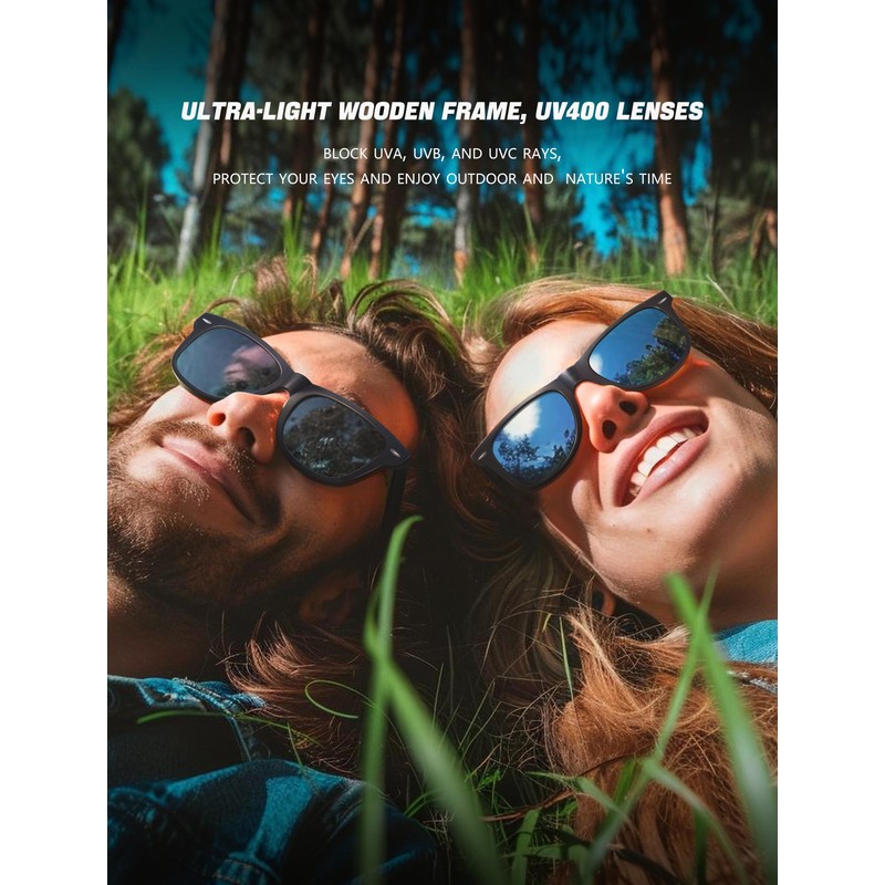 MIAROZ Wooden Sunglasses, Polarised Sunglasses, Men and Women, Natural Wood,