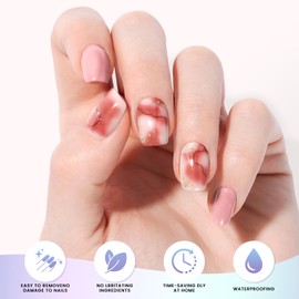 Oauee Semi Cured Gel Nail Strips | 20 Gel Nail Stickers | Gel Nail Stickers with UV Light Required | Salon Quality, Easy Application and Removal（Nude Pink Marble）