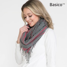 BASICO Warm Knit Scarfs for Women Winter Plaid Infinity Scarf Pink, Grey Circle Loop Scarves