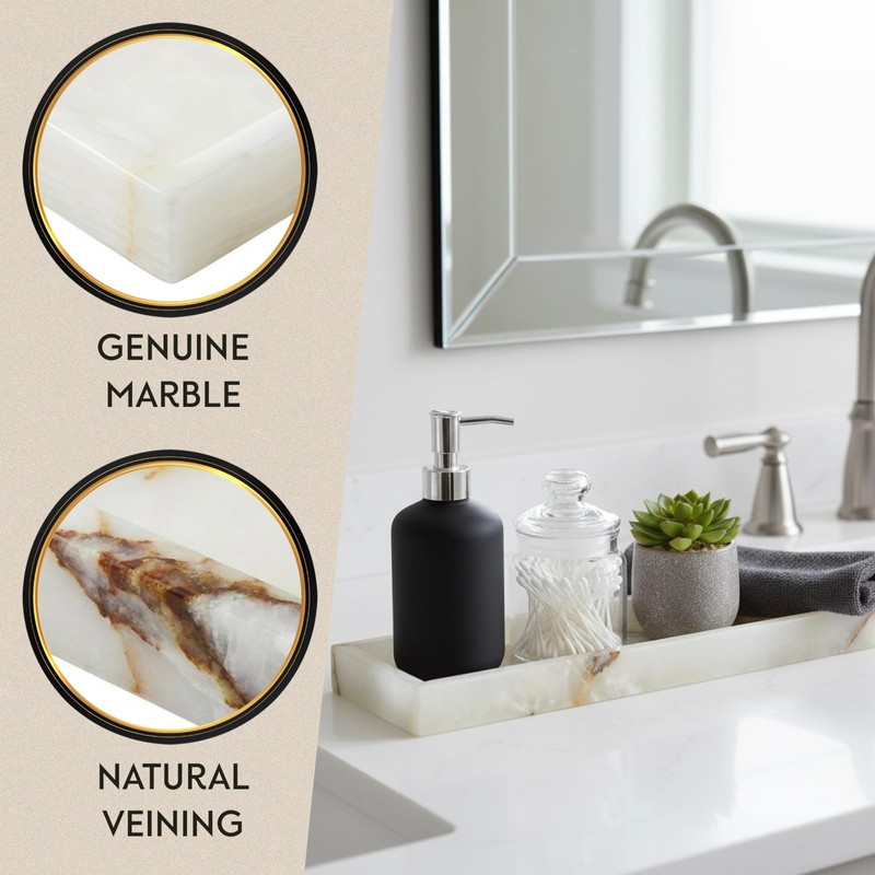 Bey-Berk International Green Onyx Marble Bath Tray, White & Tan