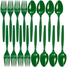Green Fork & Spoon Plastic Cutlery Set (6") Pack of 16 - Disposable Tableware for Parties, Weddings, and Special Occasions