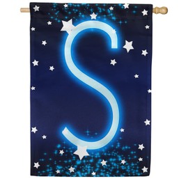 America Forever Happy New Year Starlight Monogram Letter S House Flag 28 x 40 inch Double Sided New Year Celebration Fireworks Seasonal Yard Outdoor Decor