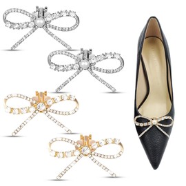 EOYVAIL Shoe Fasteners & Shoelaces, 4 Pieces Removable Diamond Metal Bow Clips for High Heels, Wedding Shoes, Decorations, Shoe Flowers, Upper Shoe Accessories