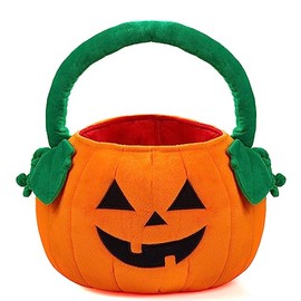 JOYIN - cubeta de peluche de calabaza de Halloween, 11 x 13.4 pulgadas, bonita cesta de Halloween con asa para niños y niñas para pedir dulces, sumini