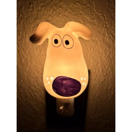 UPI Cute Retro Dog 3D Ceramic Night Light Whiskers Light Up Swivel Plug On/Off