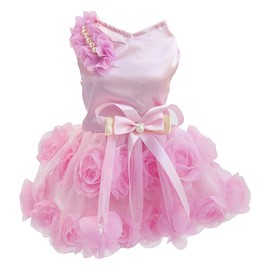 Dog Dress Luxury Puppy Skirt Dog Clothes Princess Dresses Wedding Evening Dress Tutu Skirt Rose Flower Bowknot Dress for Small Dog Girl (XXL, Pink)