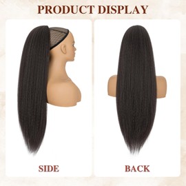 S-noilite Drawstring Ponytail for Black Women Kinky Yaki Straight Hair Extension 60 cm Long Thick Pony Tail Clip in Synthetic Hairpiece, Natural Black