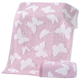 Absnuopt White Terry Side & Butterfly Jacquard Side Hand Towel Set of 2 Quick Dry 100% Cotton Ultra Soft Absorbent Hand Towel for Bathroom Home SPA Decorative 13" X 29" Purple