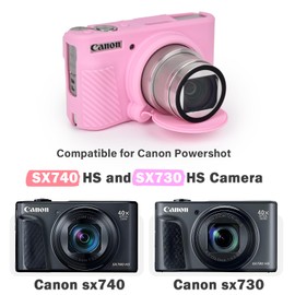 MUZIRI KINOKOO Silicone Case Compatible for Canon Powershot SX740/SX730 HS Digital Camera - Soft Rubber Protective Sleeve with Removable Lens Cover - Anti-Slip & Anti-Scratch - Pink