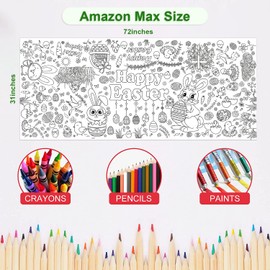 OHOME Easter Giant Coloring Poster/Tablecloth - Easter Crafts for Kids - 30 x 72 Inches Jumbo Coloring Banner - Easter Games Gifts Toys for Basket,Easter Activities Treats Party Decorations
