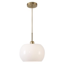 BOKT 1-Light Gold Dome Pendant Light Mid Century Modern White Globe Pendant Lighting Kitchen Island Brass Dining Hanging Ceiling Lamp Single Large Glass Ball Pendant Lamp
