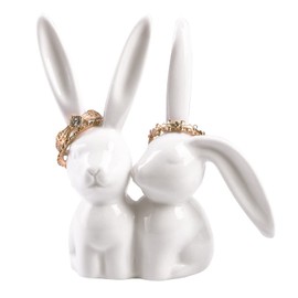 Yundu Ceramics Bunny - Soporte para anillos de joyería de conejo, soporte para anillos de compromiso de boda, soporte para joyas, bonita decoración de