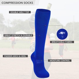 American Trends Kids Softball Socks with Stitches Athletic Softball Socks for Girls Soccer Baseball Socks Blue S
