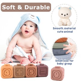 UNITSLYZ Baby Toys Stacking Blocks, Educational Sensory Toys, 13 PCS Baby Soft Building Blocks Toys, Montessori Toys for Babies, Gifts for 6 12 18 Months Old Toddler Girls Boys (Bear)