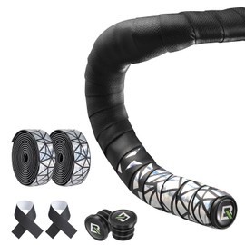 Rockbros Bar Tape, Road Bike, Bicycle Bar Tape, Shock Absorption, Grip Power, EVA, Anti-Slip, Bicycle Tape, Thick, End Caps, Stylish, Left and Right Set, Silver