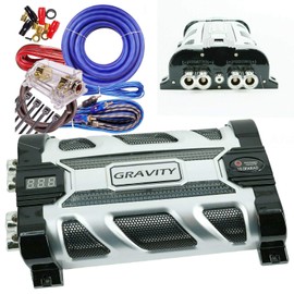 Gravity GR-10.0 Car Audio Mobile Battery Stiffening Portable Power 10.0 Farad Capacitor and Completed 5000 Watts Amplifier Installation Wiring kit 0 Gauge BGC0XLB Blue