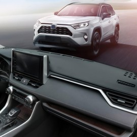 REPOYUL Dashboard Cover Mat Fit for Toyota RAV4 2025 2024 2023 2022 2021 2020 Dash Mat for RAV4 2025 Accessories Edge Microfiber Leather Pad (Black Stitching)