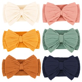 CAVETEE 6 PCS Bow Headband for Baby Girls, Cute Toddler Hair Band Soft & Elastic Hair Accessories for Girls