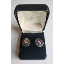 PHB NYC New PHB NYC Logo Designer Antique Silver Snap Cufflinks A.S./Rose (Pink) Crystal