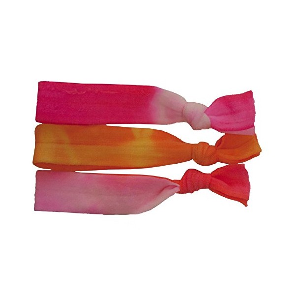 Mia Tony Ties-2 in 1 Hair Ties/Bracelets! Tie Dyed-Neon Pink, Orange, Yellow Colors (3 pieces per package)