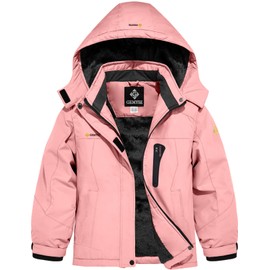 GEMYSE Girl's Waterproof Ski Snow Jacket Hooded Fleece Lined Windproof Winter Jacket (Coral Pink,8)