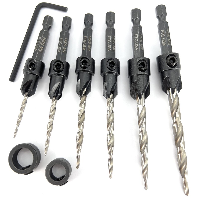 FTG USA Adjustable Wood Countersink Drill Bit Set 6 Pc