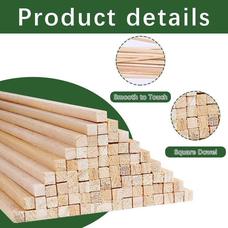 75 Pcs Balsa Wood Sticks 1/4 x 1/4 x 12