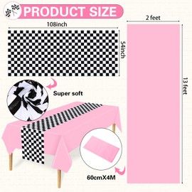 Tallew Checkered Car Party Supplies Disposable Tablecloth Plastic Table Cover Black and White Checkered Race Table Runner for Racing Birthday Party Decor Favor Supplies (Pink,2 Pcs)