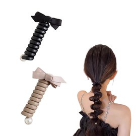 ZHEJIA Coil Pony (Set of 2) Coil Up Wire Pony Spiral Hair Accessories, Adjustable, Korean Style, Popular, Bowknots, Cute, Stylish, No Traces, Can Be Arranged, All Year-Round Use, School Entrance