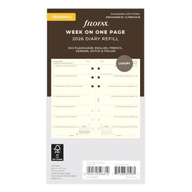 Filofax Personal Week Per Page, 5 Languages, Cotton Cream, 2026, 26-68439