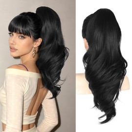 18" Black Ponytail Extension Clip In Pony Tails Hair Extensions Ponytail Clip On Ponytails for Women Claw Clip Hair Pieces for Women,Long Wavy Ponytails Extensions for Daily Use